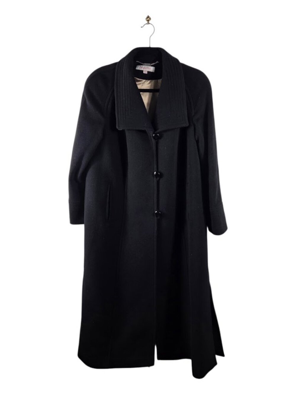 Jacques Vert Black Virgin Wool Cashmere Long Trench Wool Coat Size CAN 10- UK 12